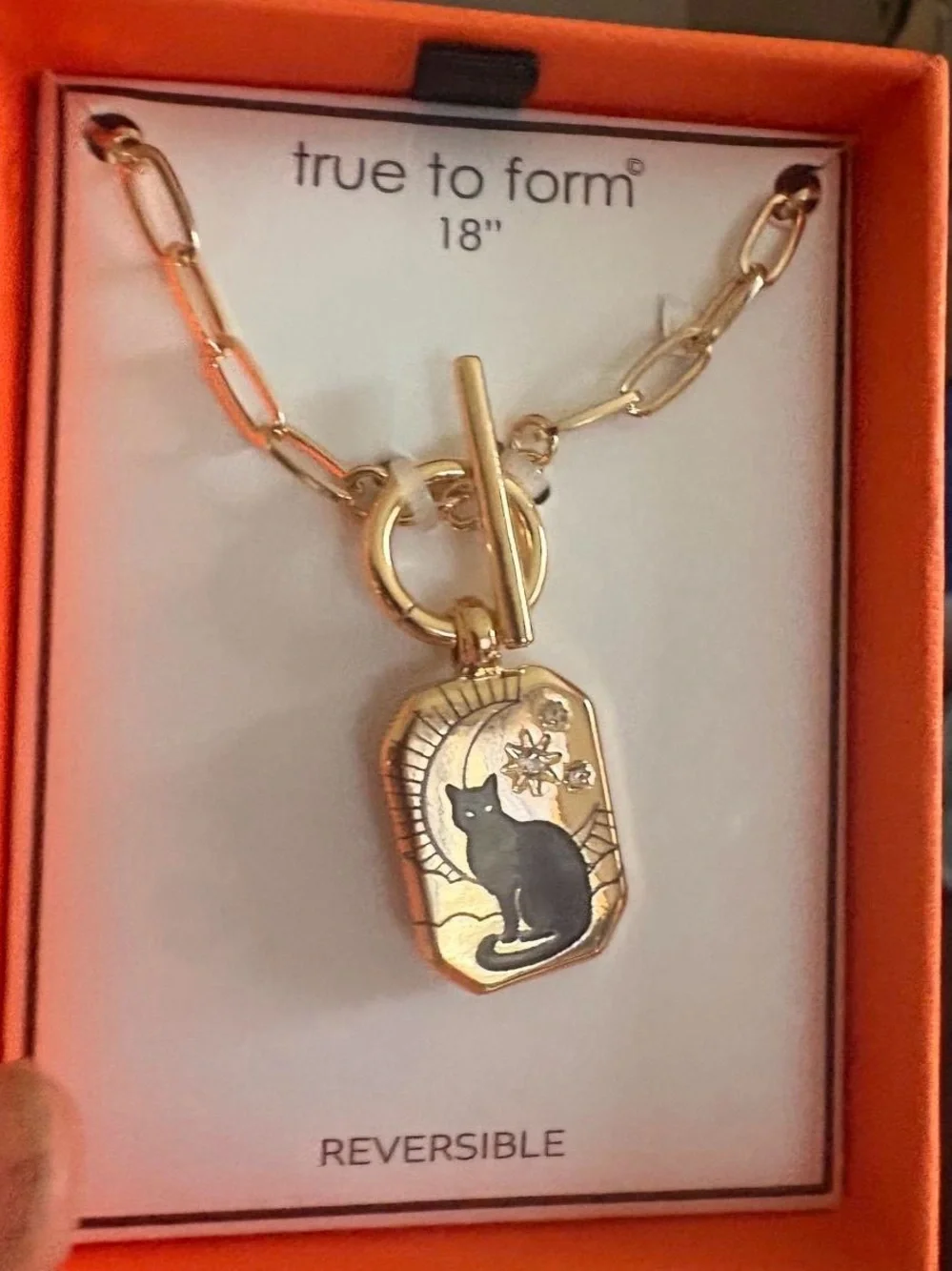 Gold-Tone Cat Pendant Necklace with Black Cat Accent Reversible